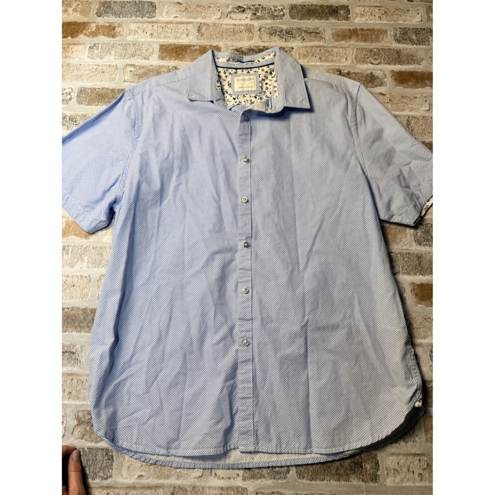 Denim & Flower Ricky Singh Mens XL Blue Micro Dot Short Sleeve Button Down Shirt